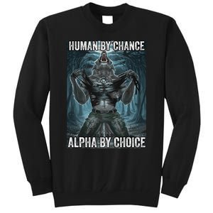 Human By Chance Alpha By Choice Cool Funny Alpha Wolf Meme Tall Sweatshirt