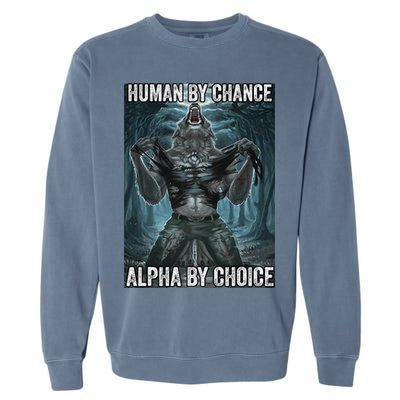 Human By Chance Alpha By Choice Cool Funny Alpha Wolf Meme Garment-Dyed Sweatshirt