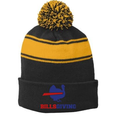 Happy Billsgiving Chicken Football Thanksgiving Stripe Pom Pom Beanie