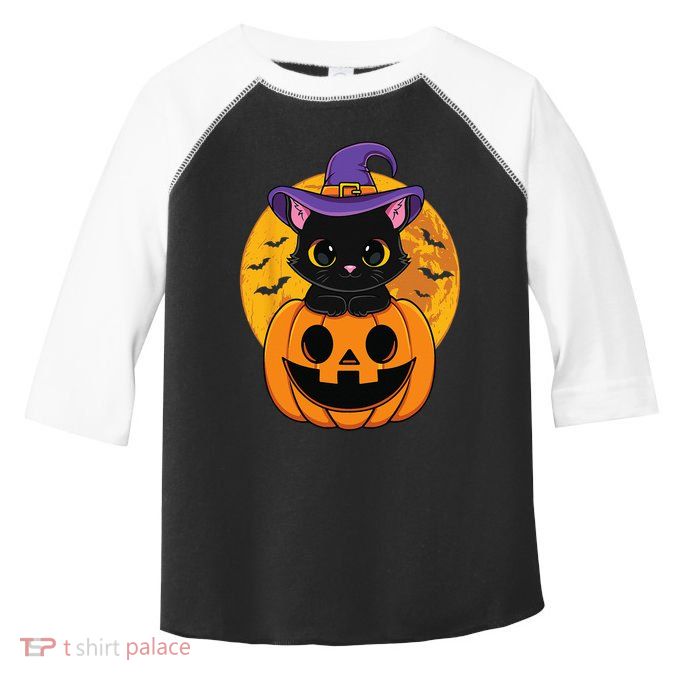 Halloween Black Cat Witch Hat Pumpkin Toddler Fine Jersey T-Shirt