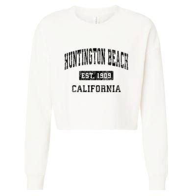 Huntington Beach California Ca Vintage Established Sports Cropped Pullover Crew