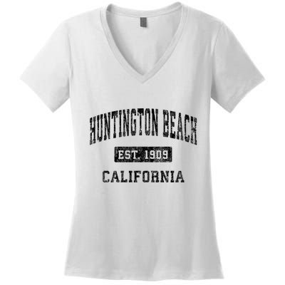 Huntington Beach California Ca Vintage Established Sports Women's V-Neck T-Shirt