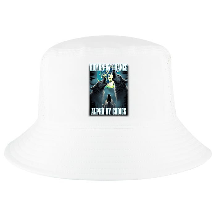 Human By Chance Alpha By Choice Funny Alpha Wolf Meme Cool Comfort Performance Bucket Hat