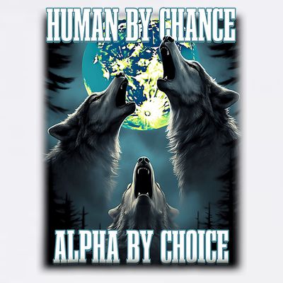 Human By Chance Alpha By Choice Funny Alpha Wolf Meme T-Shirt
