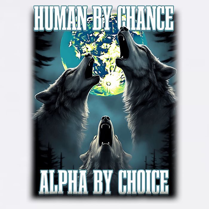 Human By Chance Alpha By Choice Funny Alpha Wolf Meme Womens T-Shirt