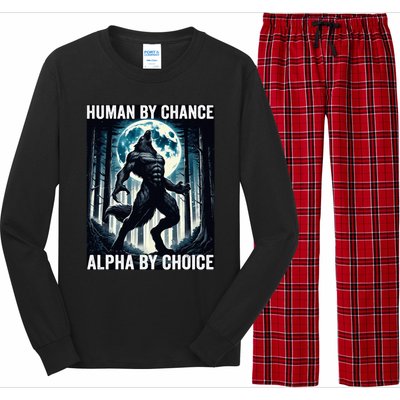 Human By Chance Alpha By Choice Cool Funny Alpha Wolf Meme Long Sleeve Pajama Set