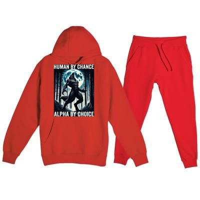 Human By Chance Alpha By Choice Cool Funny Alpha Wolf Meme Premium Hooded Sweatsuit Set