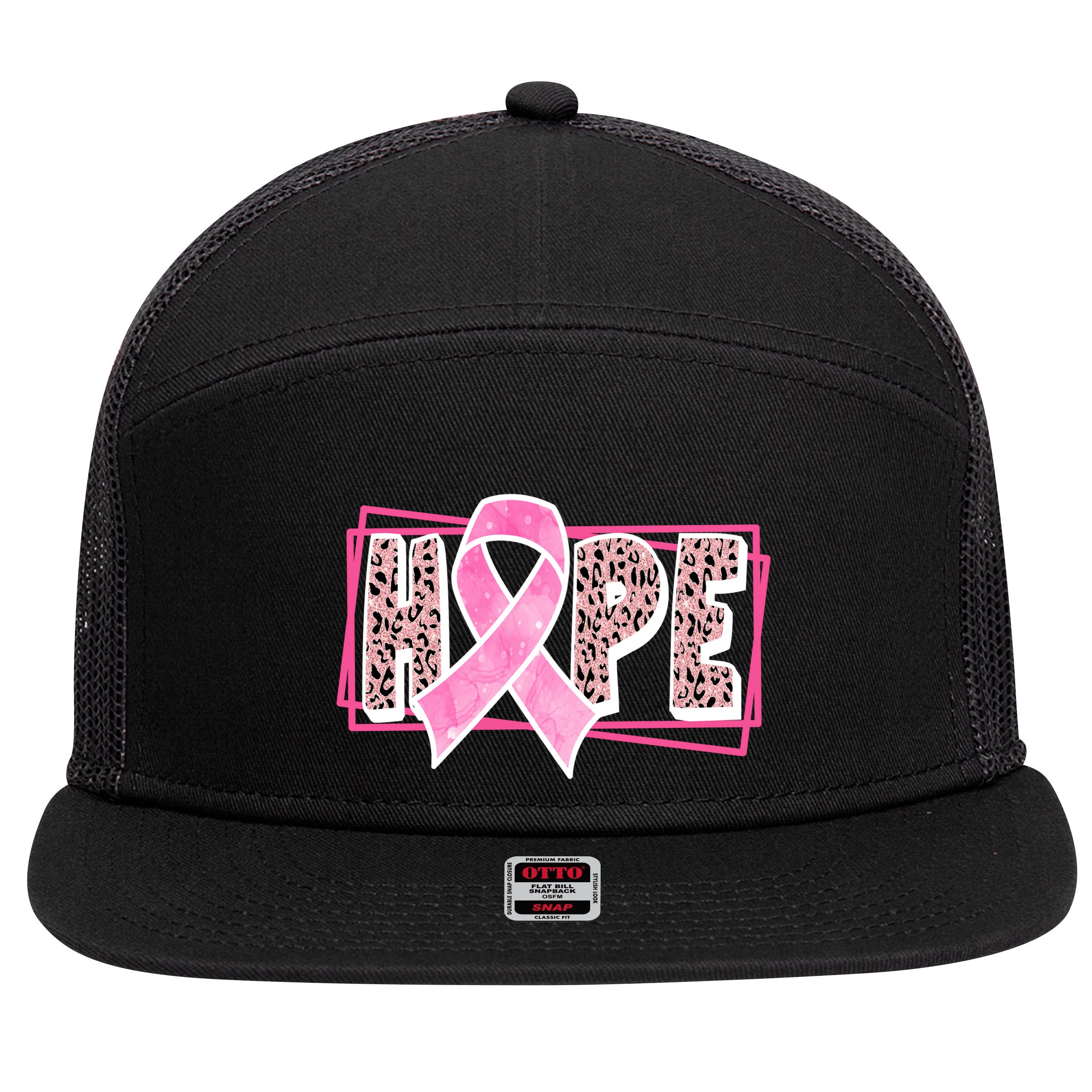 Hope Breast Cancer Awareness Ribbon 7 Panel Mesh Trucker Snapback Hat