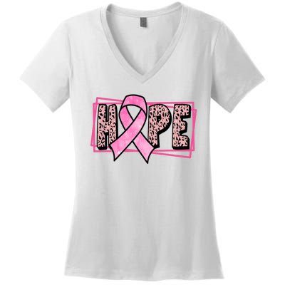 Hope Breast Cancer Awareness Ribbon Women's V-Neck T-Shirt