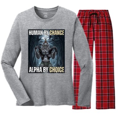 Human By Chance Alpha By Choice Funny Women's Long Sleeve Flannel Pajama Set 