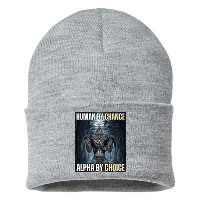 Human By Chance Alpha By Choice Funny Sustainable Knit Beanie
