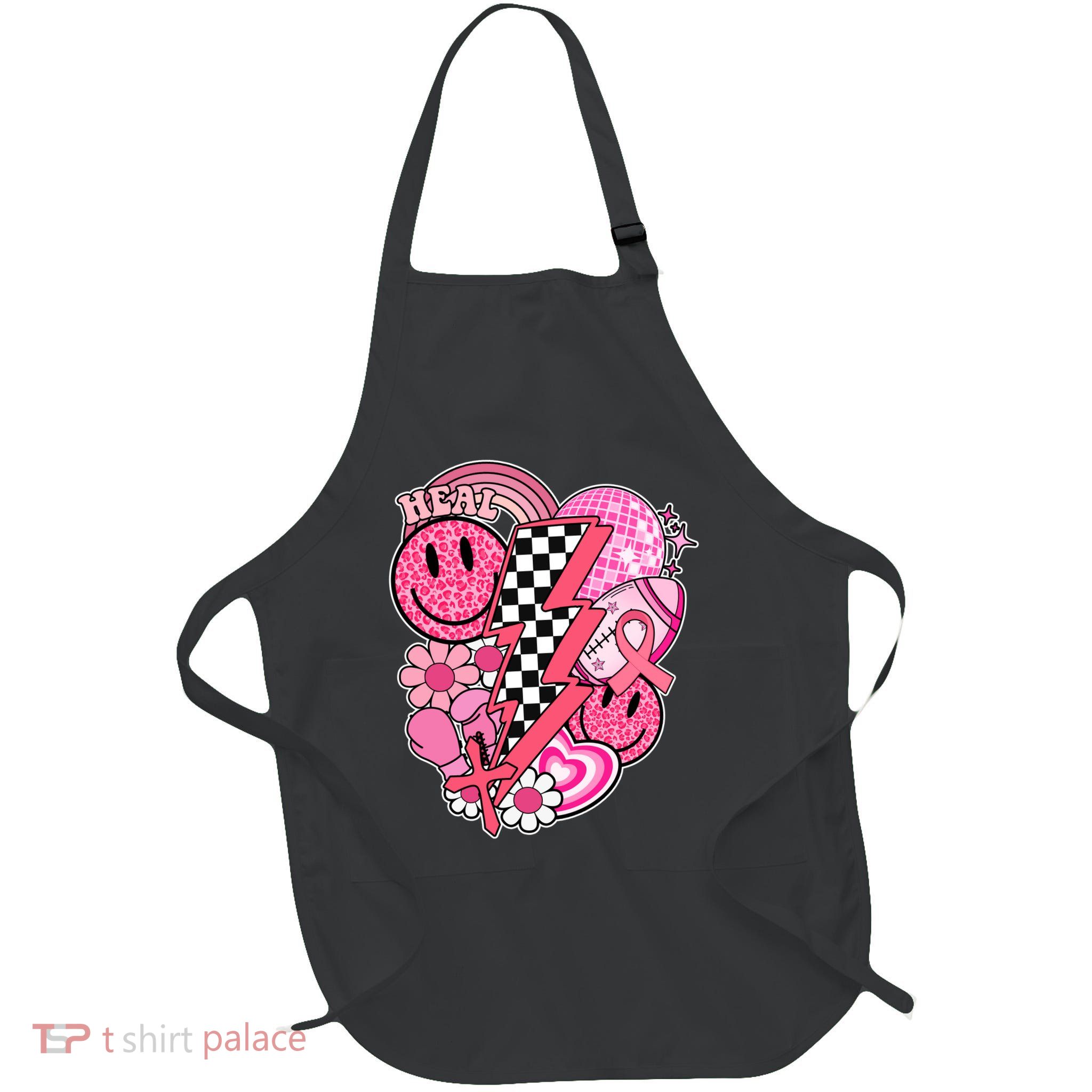 Heal Breast Cancer Awareness Retro Smile Full-Length Apron With Pockets
