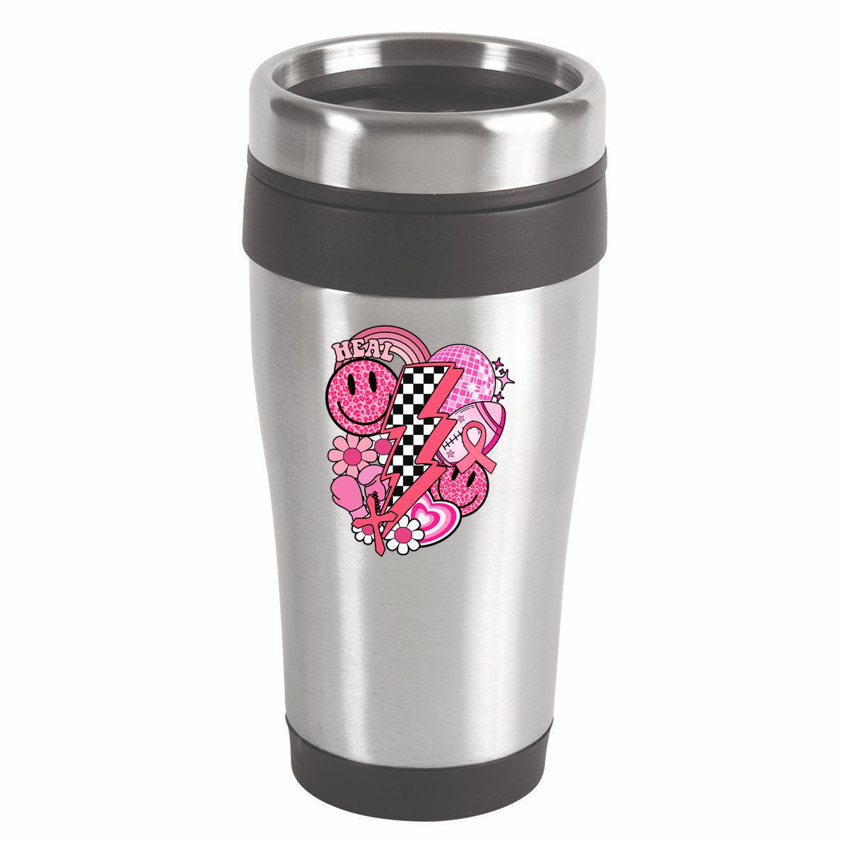Heal Breast Cancer Awareness Retro Smile 16oz Travel Tumbler