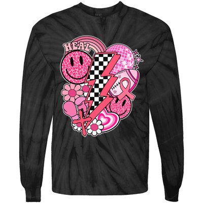 Heal Breast Cancer Awareness Retro Smile Tie-Dye Long Sleeve Shirt