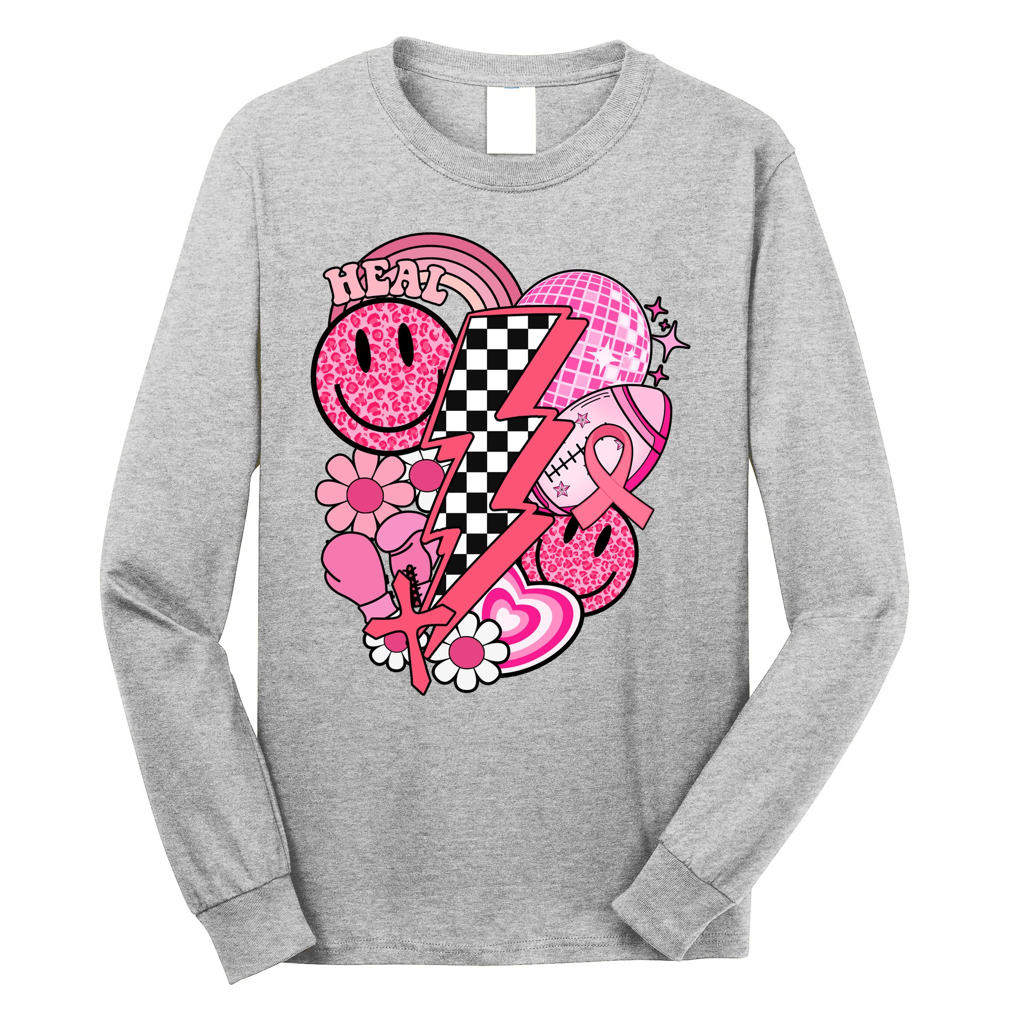 Heal Breast Cancer Awareness Retro Smile Long Sleeve Shirt
