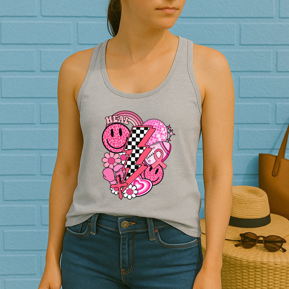 Heal Breast Cancer Awareness Retro Smile Womens Tank Top