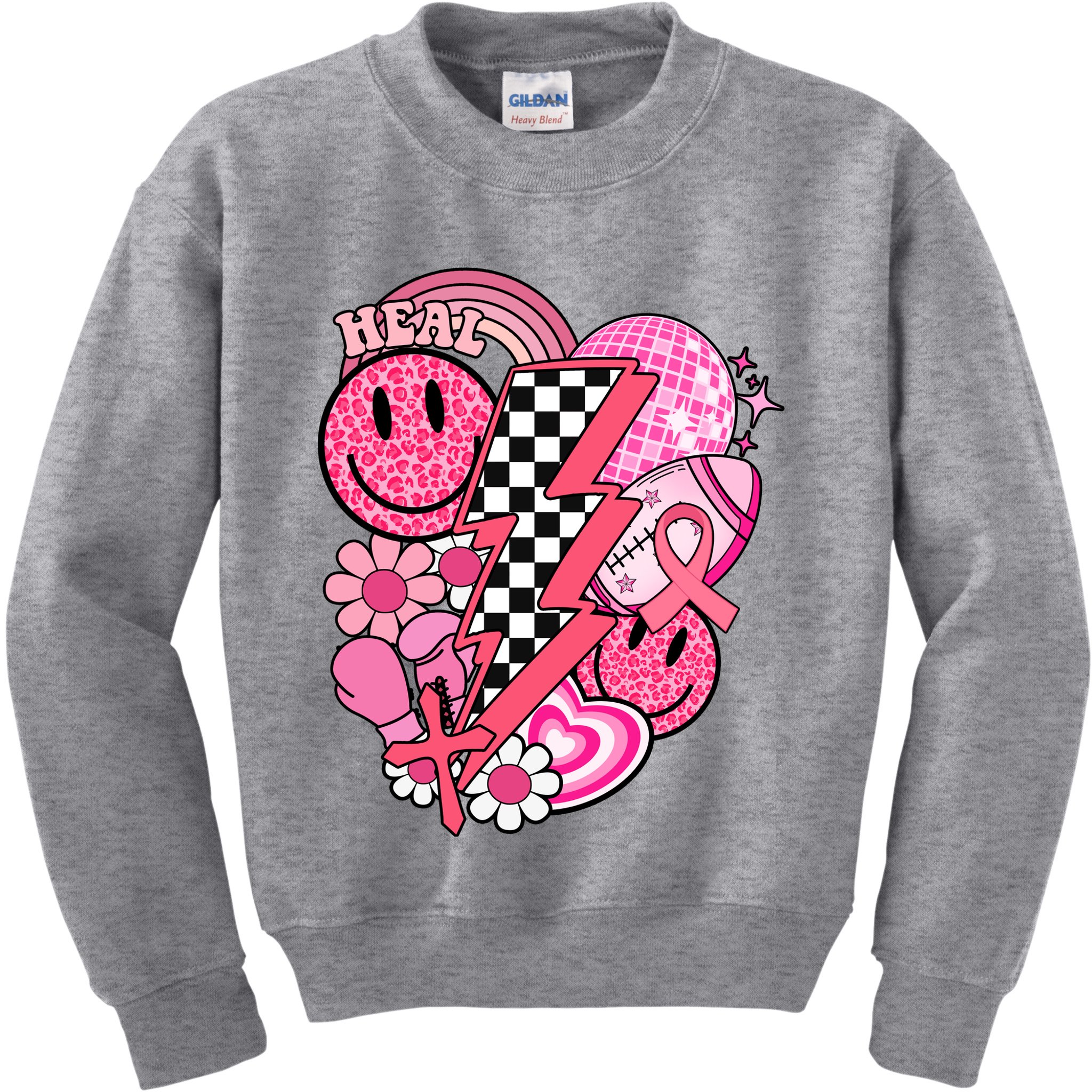 Heal Breast Cancer Awareness Retro Smile Kids Sweatshirt