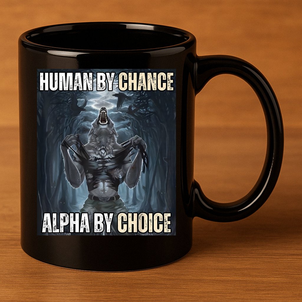 Human By Chance Alpha By Choice Cool Funny Alpha Wolf Meme 11oz C Handle Ceramic Mug