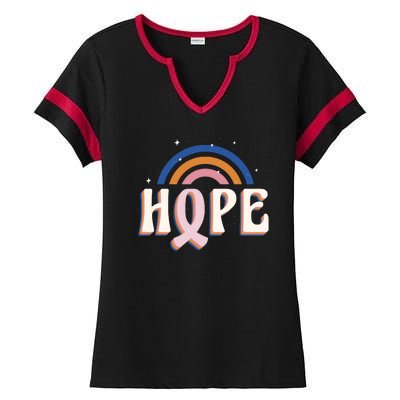 Hope Breast Cancer Awareness Rainbow Ladies Halftime Notch Neck Tee