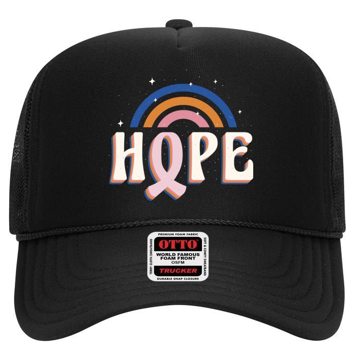 Hope Breast Cancer Awareness Rainbow High Crown Mesh Back Trucker Hat