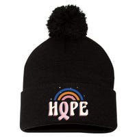 Hope Breast Cancer Awareness Rainbow Pom Pom 12in Knit Beanie