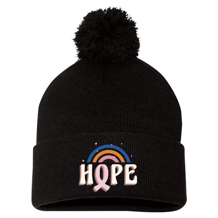 Hope Breast Cancer Awareness Rainbow Pom Pom 12in Knit Beanie