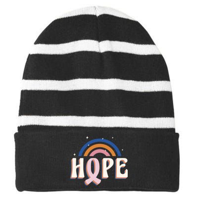 Hope Breast Cancer Awareness Rainbow Striped Beanie with Solid Band