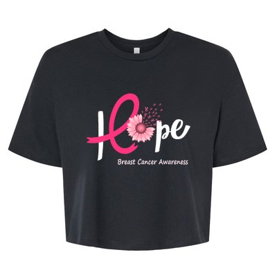 Hope Breast Cancer Pink Ribbons Sunflower October We Wear Pink Bella+Canvas Jersey Crop Tee