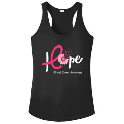 Hope Breast Cancer Pink Ribbons Sunflower October We Wear Pink Ladies PosiCharge Competitor Racerback Tank