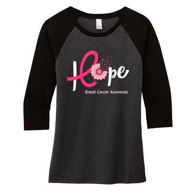 Hope Breast Cancer Pink Ribbons Sunflower October We Wear Pink Women's Tri-Blend 3/4-Sleeve Raglan Shirt