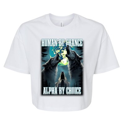 Human By Chance Alpha By Choice Funny Alpha Wolf Meme Bella+Canvas Jersey Crop Tee