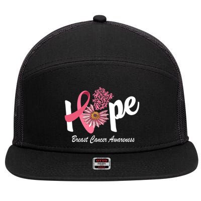 Hope Breast Cancer Awareness Flower Ribbon 7 Panel Mesh Trucker Snapback Hat