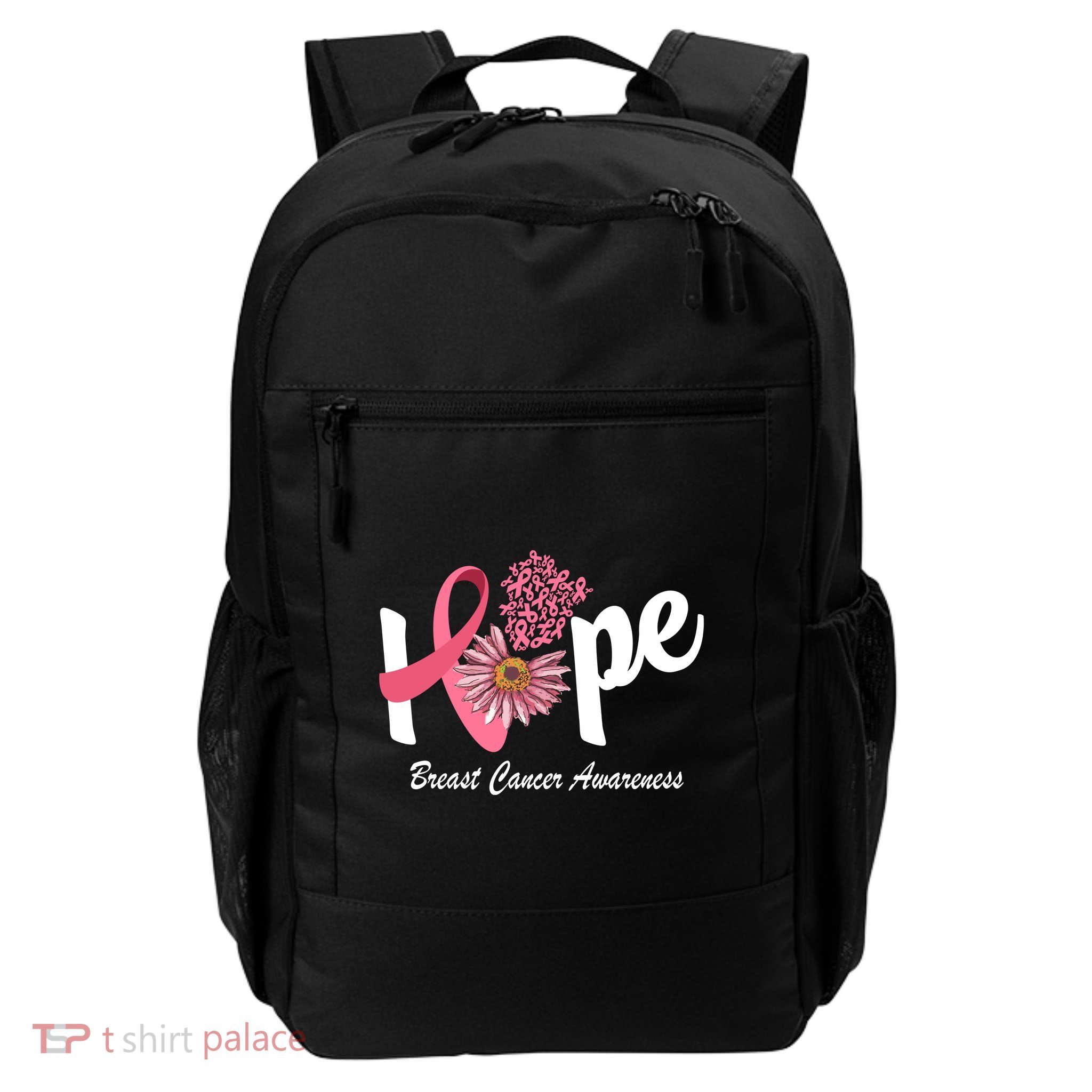 Hope Breast Cancer Awareness Flower Ribbon Backpack