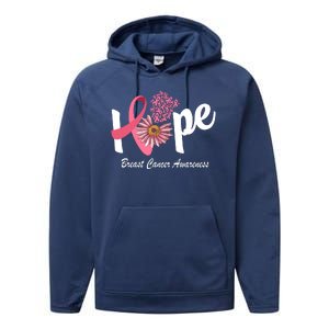 Hope Breast Cancer Awareness Flower Ribbon Performance Fleece Hoodie