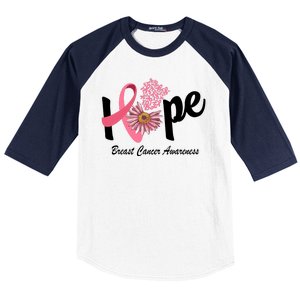 Hope Breast Cancer Awareness Flower Ribbon Baseball Sleeve Shirt