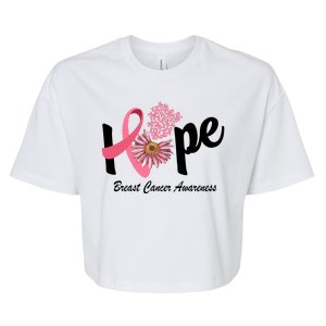 Hope Breast Cancer Awareness Flower Ribbon Bella+Canvas Jersey Crop Tee