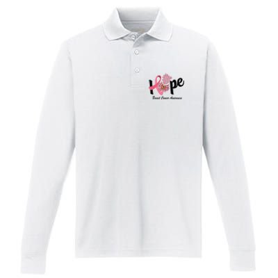 Hope Breast Cancer Awareness Flower Ribbon Performance Long Sleeve Polo