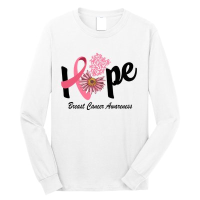 Hope Breast Cancer Awareness Flower Ribbon Long Sleeve Shirt