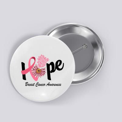Hope Breast Cancer Awareness Flower Ribbon Button