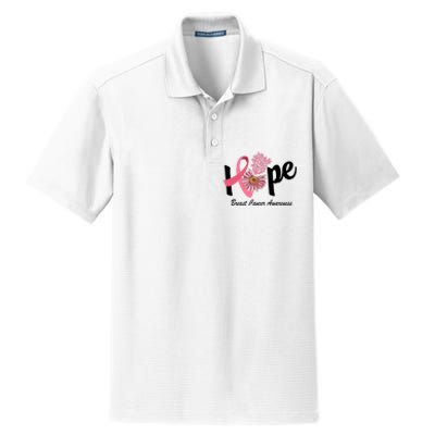 Hope Breast Cancer Awareness Flower Ribbon Dry Zone Grid Polo