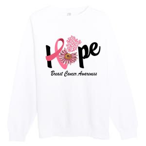 Hope Breast Cancer Awareness Flower Ribbon Premium Crewneck Sweatshirt