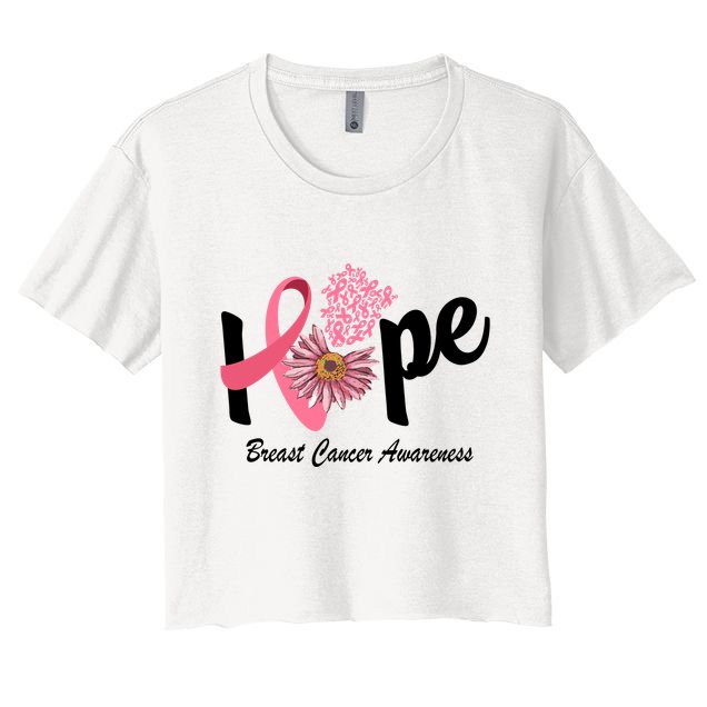 Hope Breast Cancer Awareness Flower Ribbon Crop Top