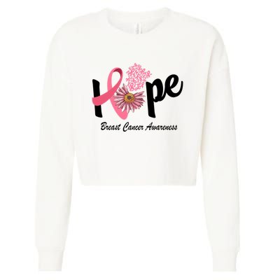Hope Breast Cancer Awareness Flower Ribbon Cropped Pullover Crew