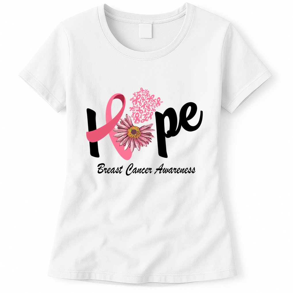 Hope Breast Cancer Awareness Flower Ribbon Womens T-Shirt