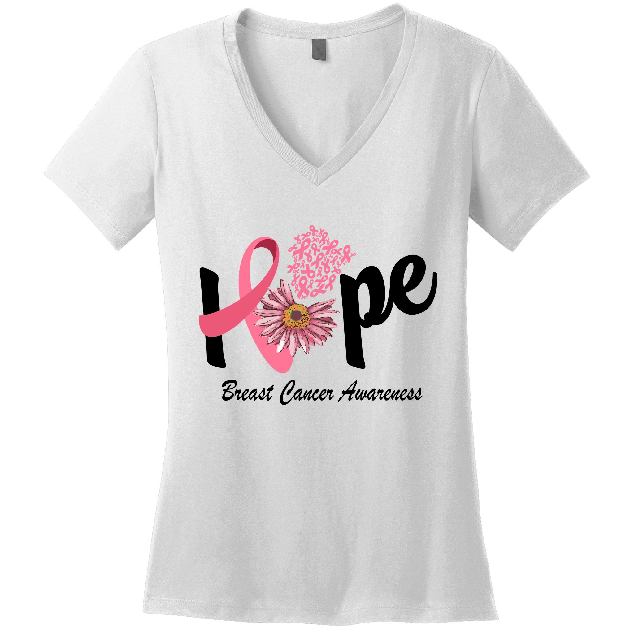 Hope Breast Cancer Awareness Flower Ribbon Women's V-Neck T-Shirt