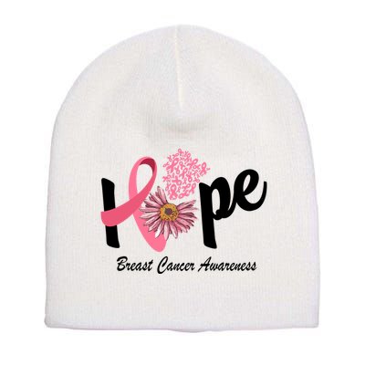 Hope Breast Cancer Awareness Flower Ribbon Short Acrylic Beanie