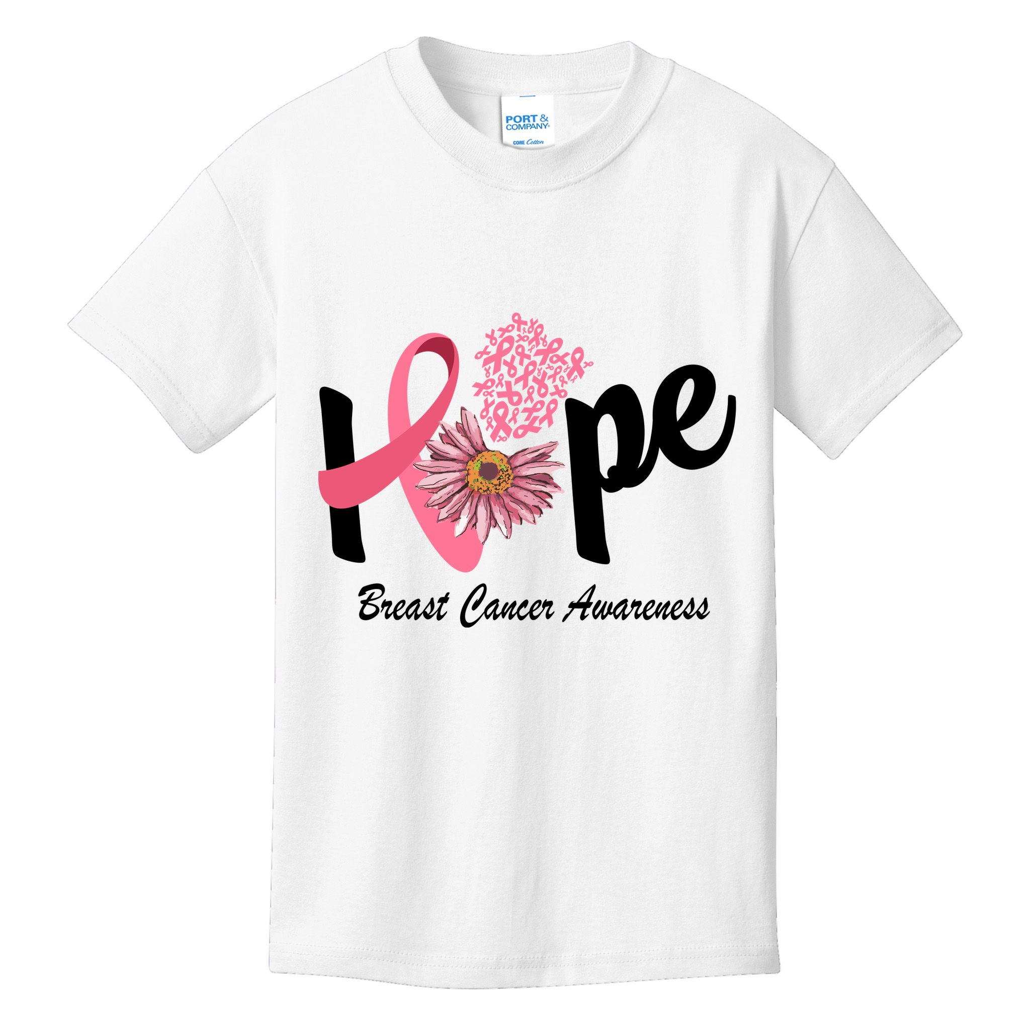 Hope Breast Cancer Awareness Flower Ribbon Kids T-Shirt