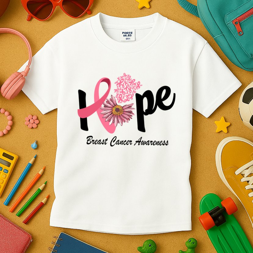Hope Breast Cancer Awareness Flower Ribbon Kids T-Shirt