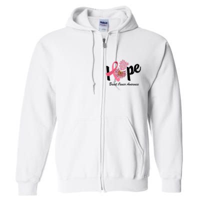 Hope Breast Cancer Awareness Flower Ribbon Full Zip Hoodie