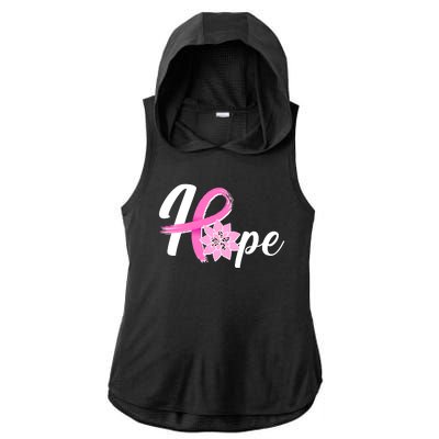 Hope Breast Cancer Awareness Ribbon Flower Ladies PosiCharge Tri-Blend Wicking Draft Hoodie Tank